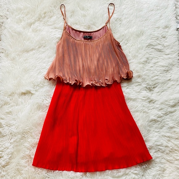 Pink & Red Pleated Mini Dress, S - Picture 2 of 3